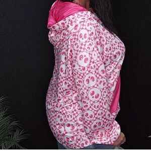 Pink Skull Pattern Hoodie with Front pocket